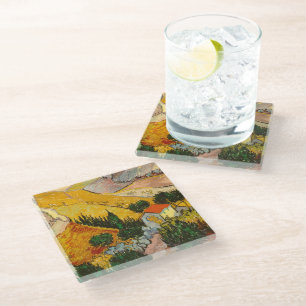 Landschaft mit Haus und PloughmaVincent van Gogh Glasuntersetzer
