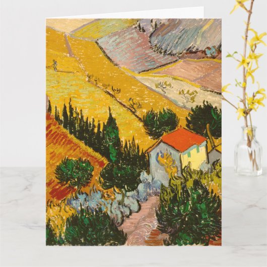 Landschaft mit Haus und PloughmaVincent van Gogh Karte (Gelbe Blume)