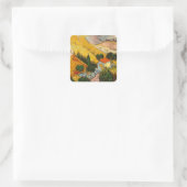 Landschaft mit Haus und PloughmaVincent van Gogh Quadratischer Aufkleber (Tasche)