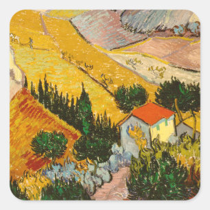 Landschaft mit Haus und PloughmaVincent van Gogh Quadratischer Aufkleber