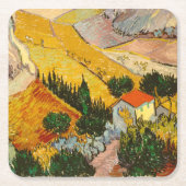 Landschaft mit Haus und PloughmaVincent van Gogh Rechteckiger Pappuntersetzer (Vorderseite)