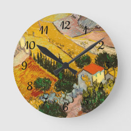 Landschaft mit Haus und PloughmaVincent van Gogh Runde Wanduhr
