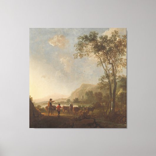 Landschaft mit Herdsmen und Vieh, Aelbert Cuyp, Leinwanddruck (Vorderseite)