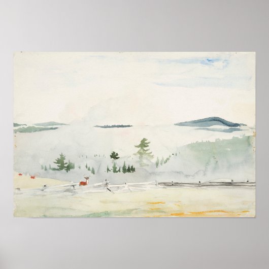 Landschaft mit Hirsch in Morning Haze Winslow Home Poster (Vorne)