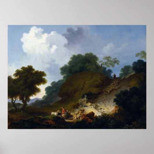 Landschaft mit Hirten von Fragonard Poster (Vorne)