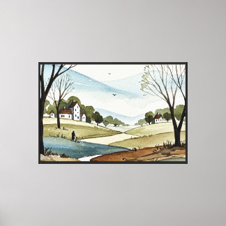 Landschaft mit Hügeln und kleinen Häusern Leinwanddruck