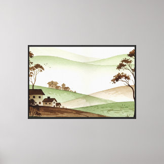 Landschaft mit Hügeln und kleinen Häusern Leinwanddruck