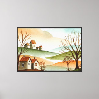 Landschaft mit Hügeln und kleinen Häusern Leinwanddruck