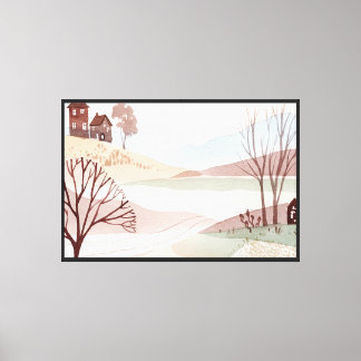Landschaft mit Hügeln und kleinen Häusern Leinwanddruck