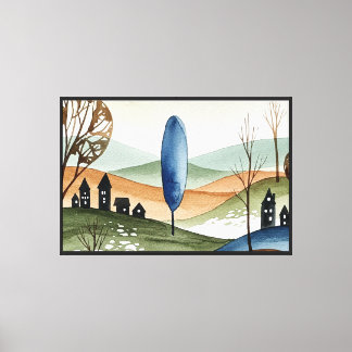 Landschaft mit Hügeln und kleinen Häusern Leinwanddruck