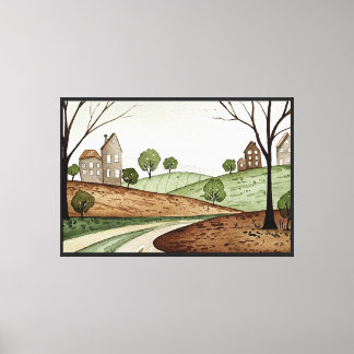 Landschaft mit Hügeln und kleinen Häusern Leinwanddruck