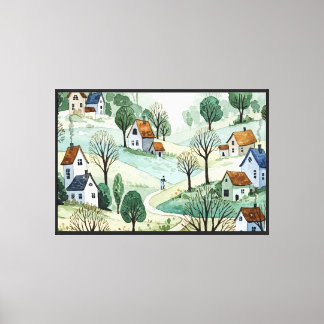 Landschaft mit Hügeln und kleinen Häusern Leinwanddruck