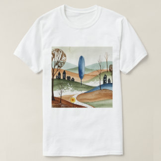 Landschaft mit Hügeln und kleinen Häusern T-Shirt