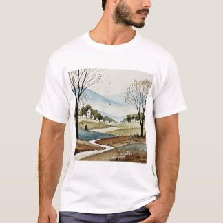 Landschaft mit Hügeln und kleinen Häusern T-Shirt