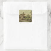 Landschaft mit Hütte Quadratischer Aufkleber (Tasche)