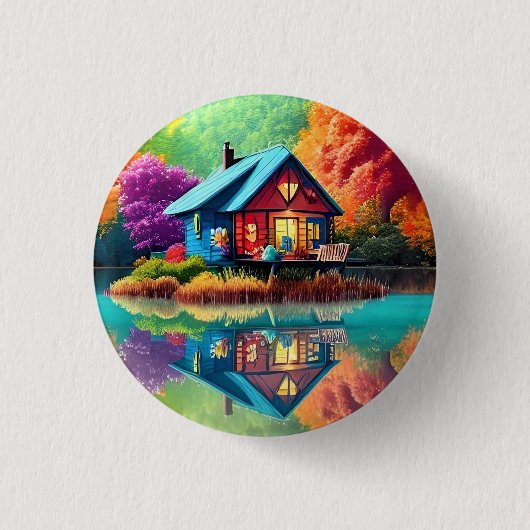 Landschaft mit Hütte und See-38566 Button (Vorderseite)