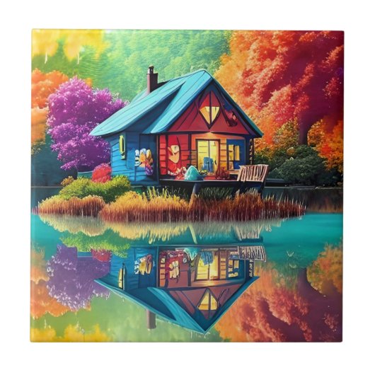 Landschaft mit Hütte und See-38566 Fliese (Vorderseite)