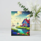 Landschaft mit Hütte und See-434567 Postkarte (Stehend Vorderseite)