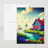 Landschaft mit Hütte und See-434567 Postkarte (Vorne/Hinten)