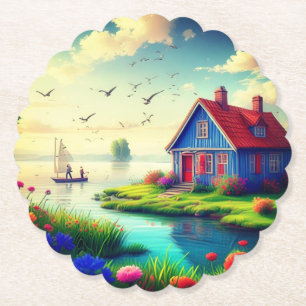 Landschaft mit Hütte und See,-434567 Untersetzer