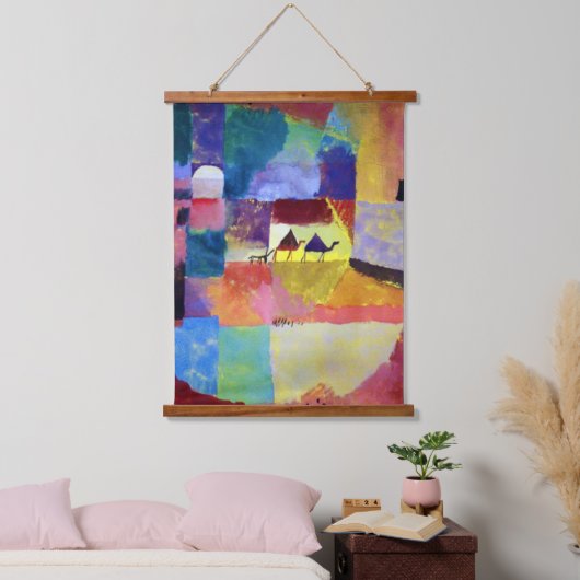 Landschaft mit Kamelen, Paul Klee Wandteppich Mit Holzrahmen (Schlafzimmer)