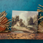 Landschaft mit Kirche, Hütte, Dörfern und An Fotoplatte (Seite)