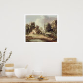 Landschaft mit Kirche, Hütte, Dörfern und An Poster (Küche)