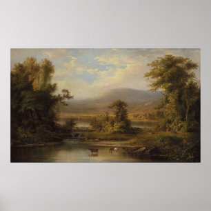Landschaft mit Kühen, die sich in einem Bach laben Poster