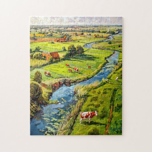 Landschaft mit Kühen und Bach Fantasy-Gemälde Puzzle (Vertikal)
