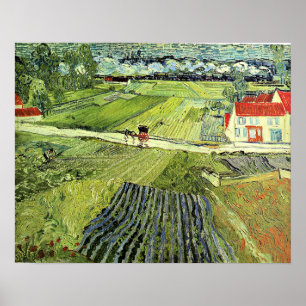 Landschaft mit Kutsche und Zug Poster