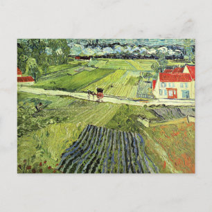 Landschaft mit Kutsche und Zug Postkarte
