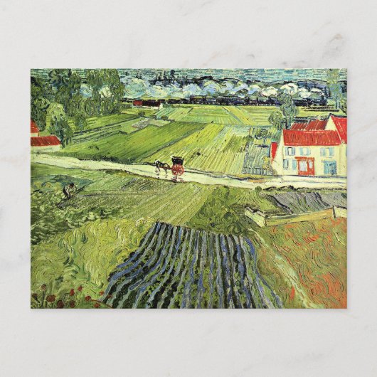 Landschaft mit Kutsche und Zug Postkarte (Vorderseite)