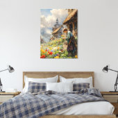 Landschaft mit Mädchen und Blume | Aquarell Leinwanddruck (Insitu (Schlafzimmer))
