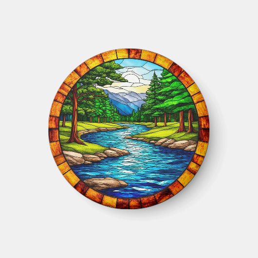 Landschaft mit malerischem Fluss und Wald Magnet (Vorne)