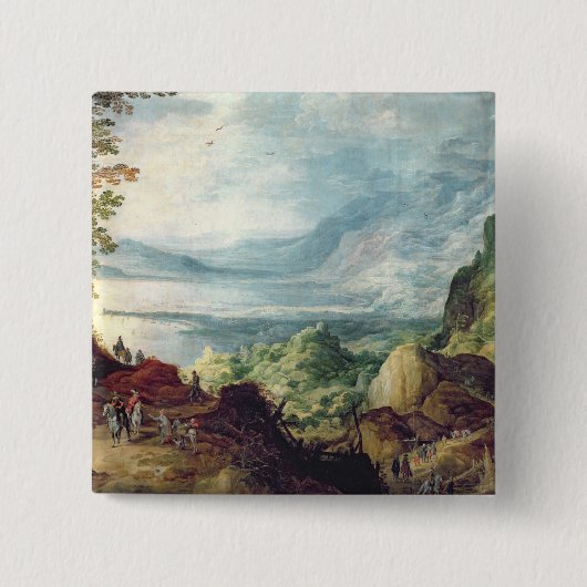 Landschaft mit Meer und Bergen (Öl auf Leinwand) Button (Vorderseite)