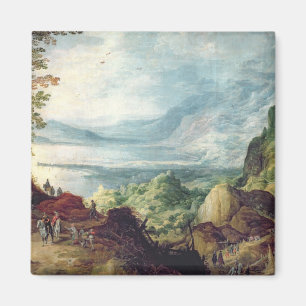 Landschaft mit Meer und Bergen (Öl auf Leinwand) Magnet