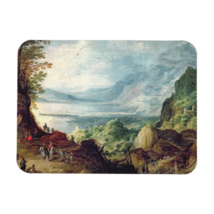 Landschaft mit Meer und Bergen (Öl auf Leinwand) Magnet
