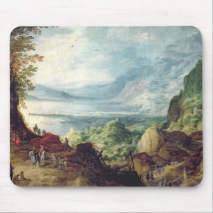 Landschaft mit Meer und Bergen (Öl auf Leinwand) Mousepad