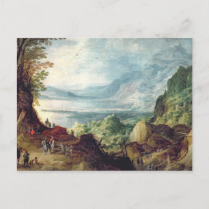 Landschaft mit Meer und Bergen (Öl auf Leinwand) Postkarte