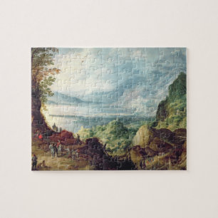 Landschaft mit Meer und Bergen (Öl auf Leinwand) Puzzle