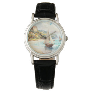 Landschaft mit Meer und Segelschiffen Armbanduhr