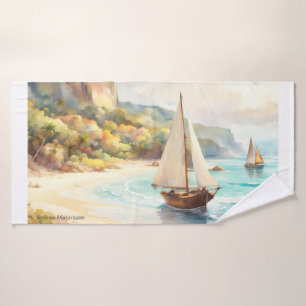 Landschaft mit Meer und Segelschiffen Badhandtuch Set