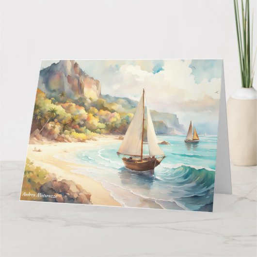 Landschaft mit Meer und Segelschiffen Karte (Vorderseite)