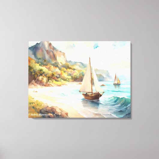 Landschaft mit Meer und Segelschiffen Leinwanddruck (Vorderseite)