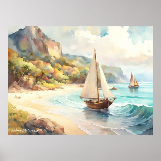 Landschaft mit Meer und Segelschiffen Poster (Vorne)