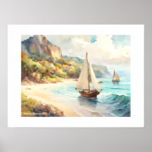 Landschaft mit Meer und Segelschiffen