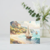 Landschaft mit Meer und Segelschiffen Postkarte (Stehend Vorderseite)