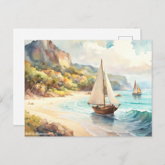 Landschaft mit Meer und Segelschiffen Postkarte (Vorne/Hinten)