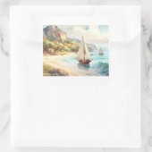 Landschaft mit Meer und Segelschiffen Quadratischer Aufkleber (Tasche)