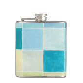 Landschaft mit mehrfarbigen, pixeligen Quadraten Flachmann (Vorderseite)